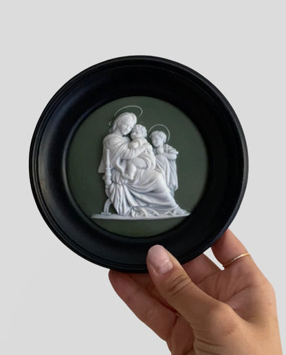 ANTIQUE JASPERWARE PLAQUE OF MARY, CHRIST CHILD, ST JOHN THE BAPTIST